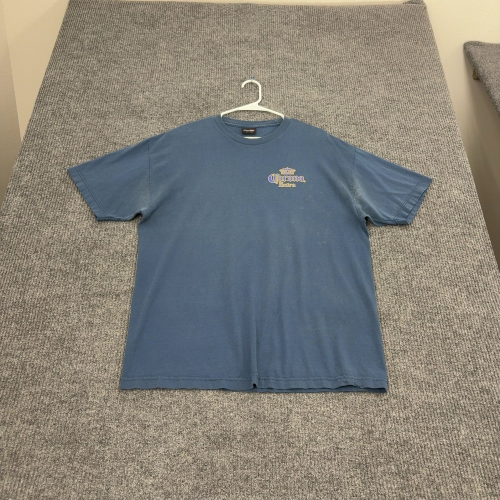 Vintage Corona Fifth Sun T Shirt Mens XL Blue Cotton Graphic Beer Beach Casual